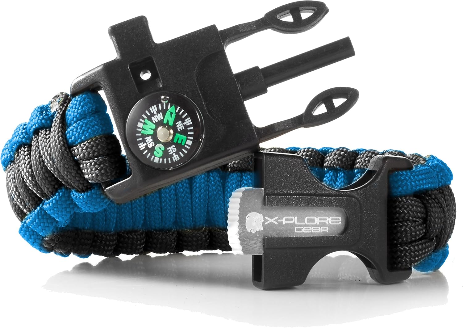X-Plore Gear Emergency Paracord Bracelets | Set of 2| The Ultimate Tactical Survival Gear| Flint Fire Starter, Whistle, Compass & Scraper | Best Wilderness Survival-Kit - Black(R)/Blue(R) : Sports & Outdoors