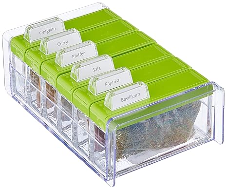 Emsa 508458 Gewürz-Kartei, 6 Gewürze, 0.075 Liter, Grün/Transparent, Spice Box