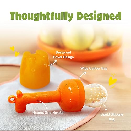 Baby Fruit Feeder, Teething Pacifier for Fruits, Veggies, or Frozen Milk,  Food-Grade Silicone Teethers for Bab