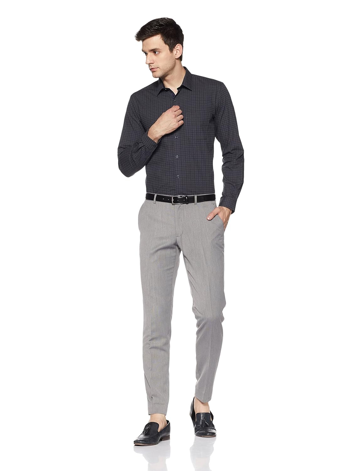 peter england men's checkered slim fit formal shirt