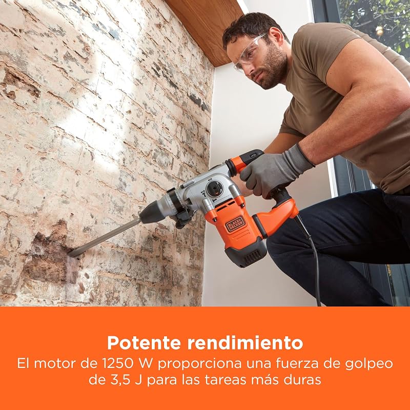 Taladro percutor SDS+, motor de 1250W, 3 modos de funcionamiento, fuerza de impacto de 3,5J, incluye brocas y cincel, BEHS03K-QS