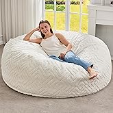 Hobestluk Bean Bag Chairs Adults Beanbag Chair with Filler Large Bean Bags with Fluffy Embossed Cover, Giant Bean Bag Chairs for Adults (White, 5FT - 50” x 50” x 24”)