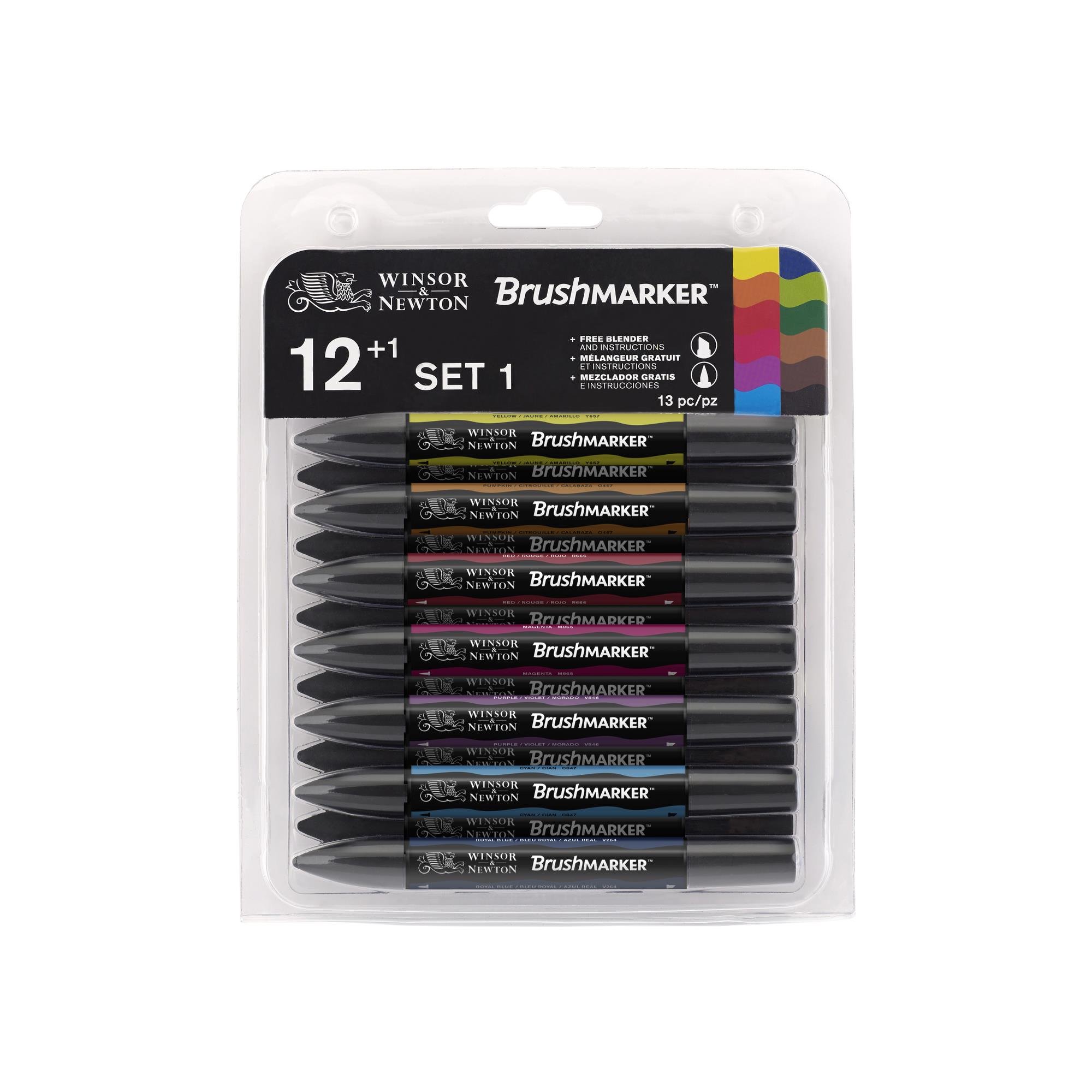 Winsor & Newton Promarker Brush, Vibrant Colours, Set of 13 Alcohol Based Dual Tip Markers for Artists — image 1