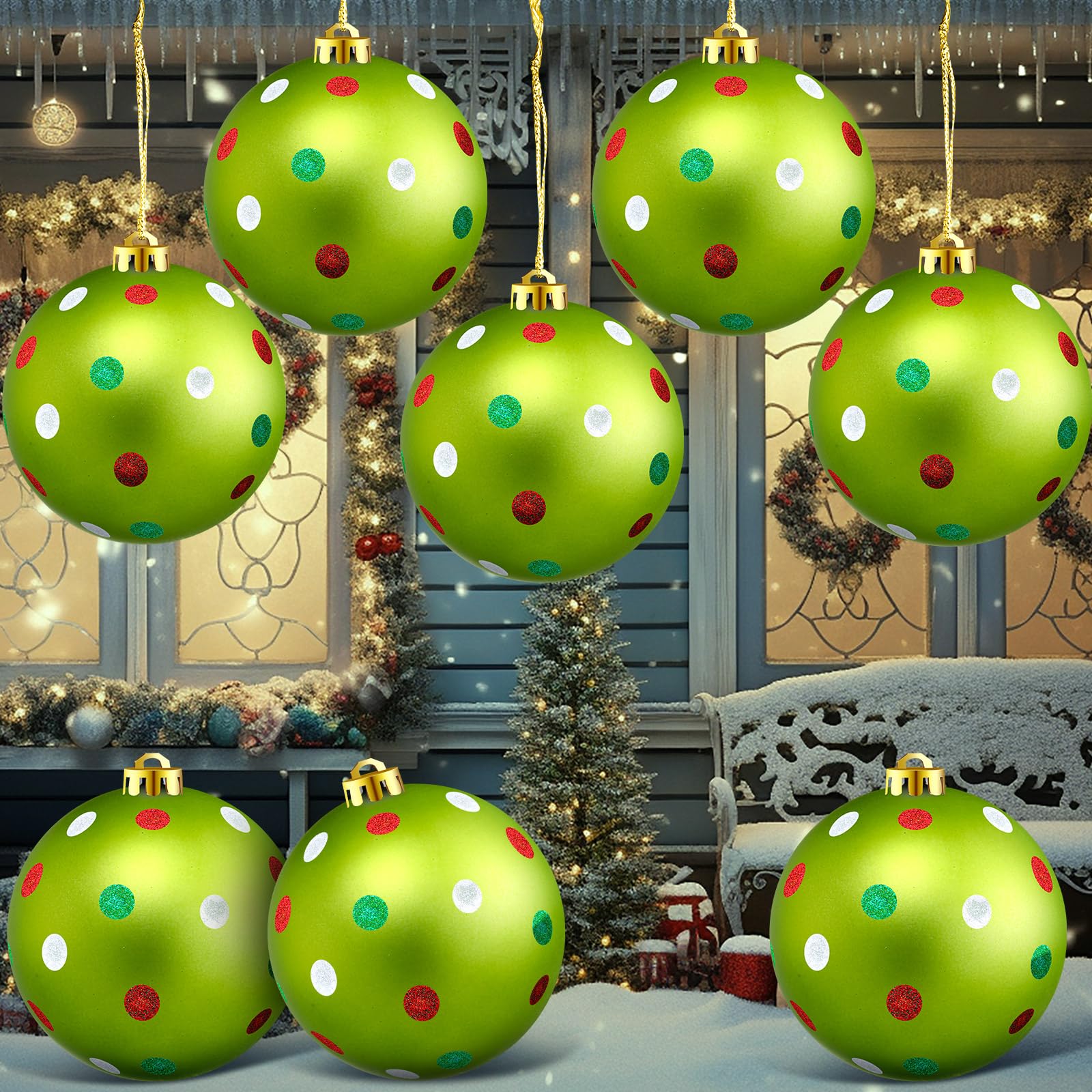 Photo 1 of 8 Pack 6 Inch Large Christmas Ball Ornaments Outdoor Red Green Polka Dot Shatterproof Plastic Big Christmas Tree Decorations - Giant Oversized Xmas Baubles for Yard Lawn Holiday Hanging Decor