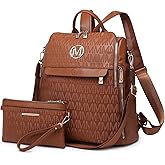 MKP Women Fashion Backpack Purse PU Leather Convertible Medium Ladies Rucksack Travel Shoulder Bags Handbag and Purse 2Pcs Brown