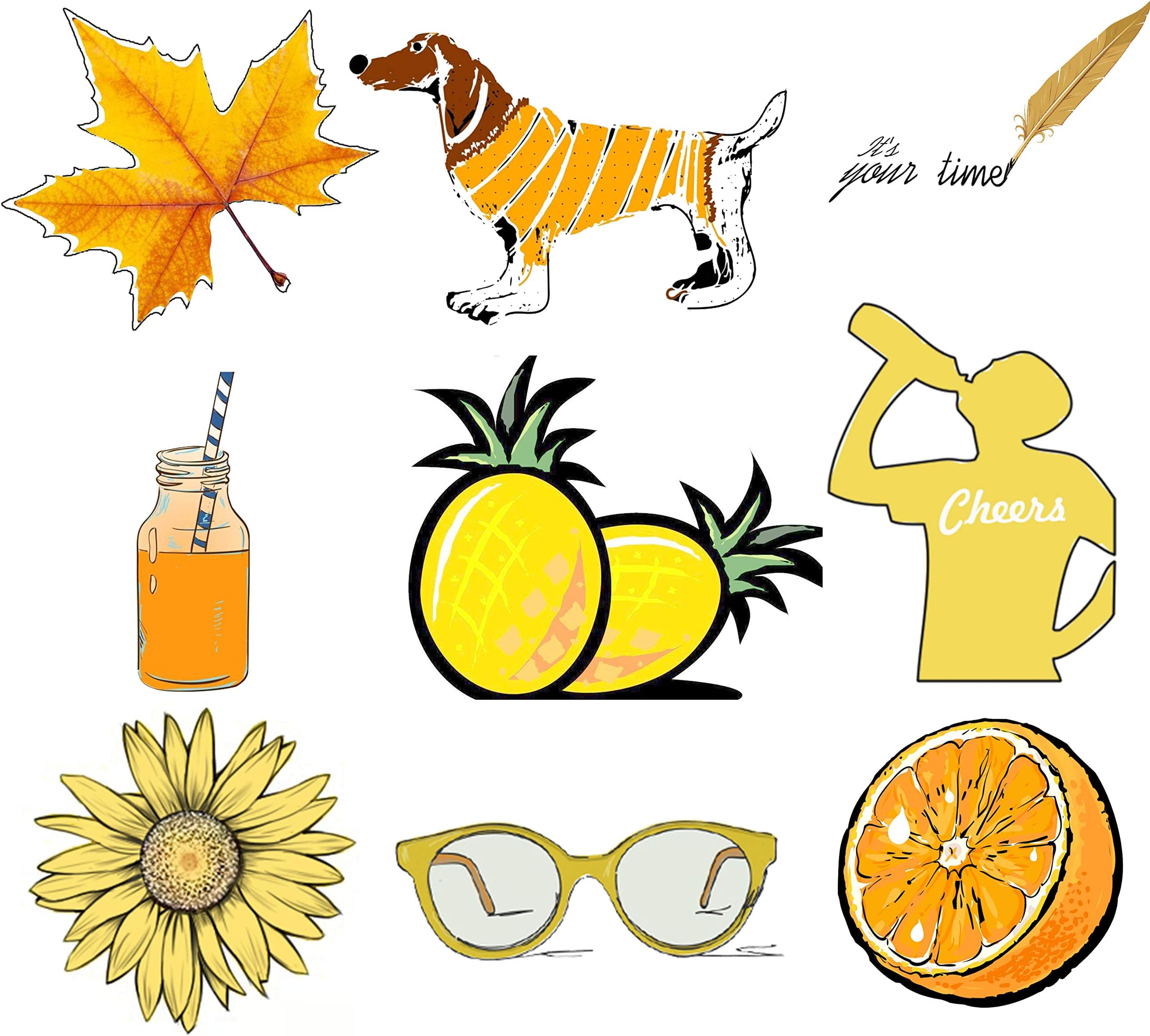 Yellow Stickers for Water Bottles Hydroflasks Laptops, Faken Trendy and Cute Dacal for Teens Girls Boys,Kids,Adults, 42 Pack in Bulk(16 Big Pack and Extra Freebies of 26 Letters)