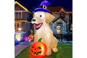 ZUKAKII 5Ft Halloween Inflatables Decorations Outdoor Vivid Lab Dog with Build-in Bright LED Blow Up Yard Decoration with Witch Hat Halloween Decorations Outdoor for Holiday Party Indoor Garden Lawn Home