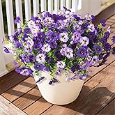 INQCMY Artificial Fake Pansy Flowers for Outdoor, 12 Pcs Faux Silk Pansies Flower for Spring Summer Decoration, UV Resistant Fake Plants for Outside Planter Porch Yard Patio Home Decor(Double Purple)