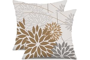 DFXSZ Brown Grey Outdoor Pillow Cover 20X20 Inch Set of 2 Outdoor Waterproof Summer Floral Brown Decorative Pillow case Decor for Couch Patio Funiture Garden Print Polyester Cushion Cover 01E20
