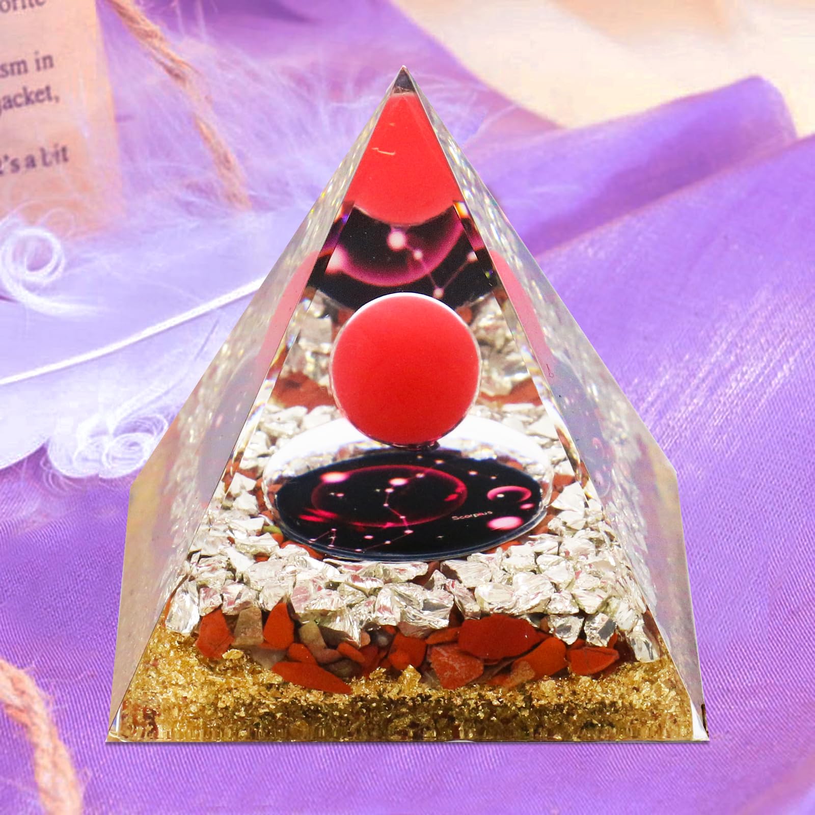 Crystal Pyramid, Red Jasper Zodiac Scorpio Orgone Pyramid, Healing Crystal, Postive Energy Orgonite Crystal Healing for Yoga, Meditation, Stress Reduce (Scorpio B)