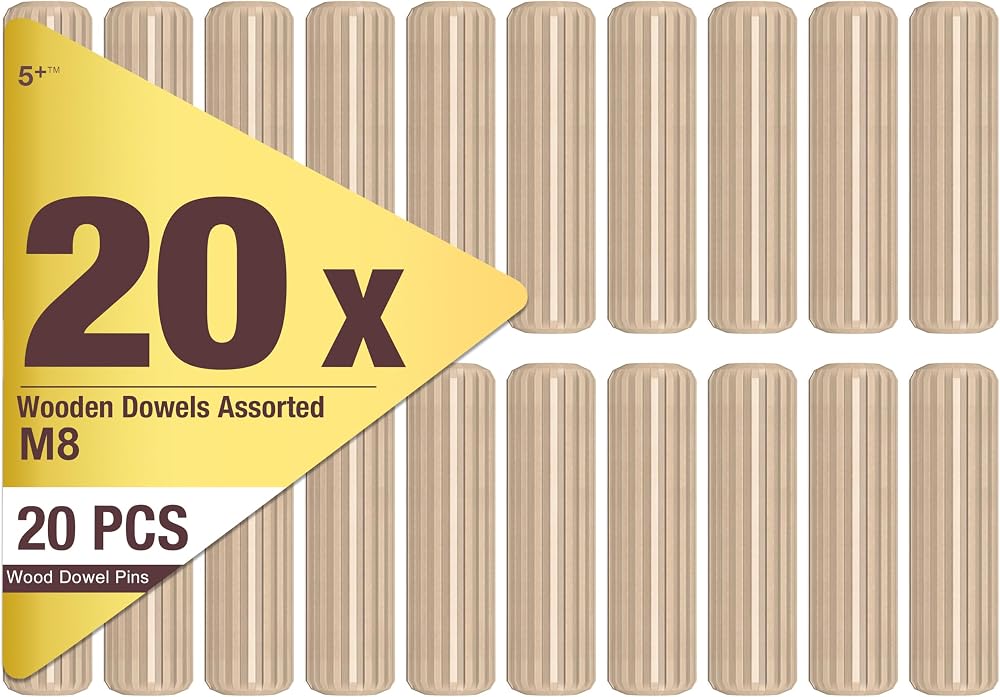 5 Plus 6mm x 30mm Wooden Dowel Pins Pack 20 Fluted Chamfered Ends
