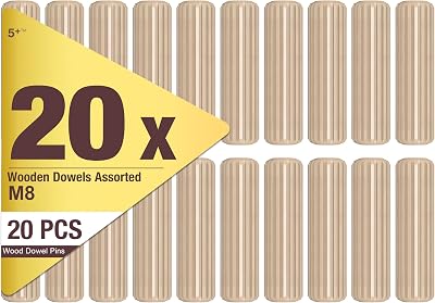 5 Plus 6mm x 30mm Wooden Dowel Pins Pack 20 Fluted Chamfered Ends