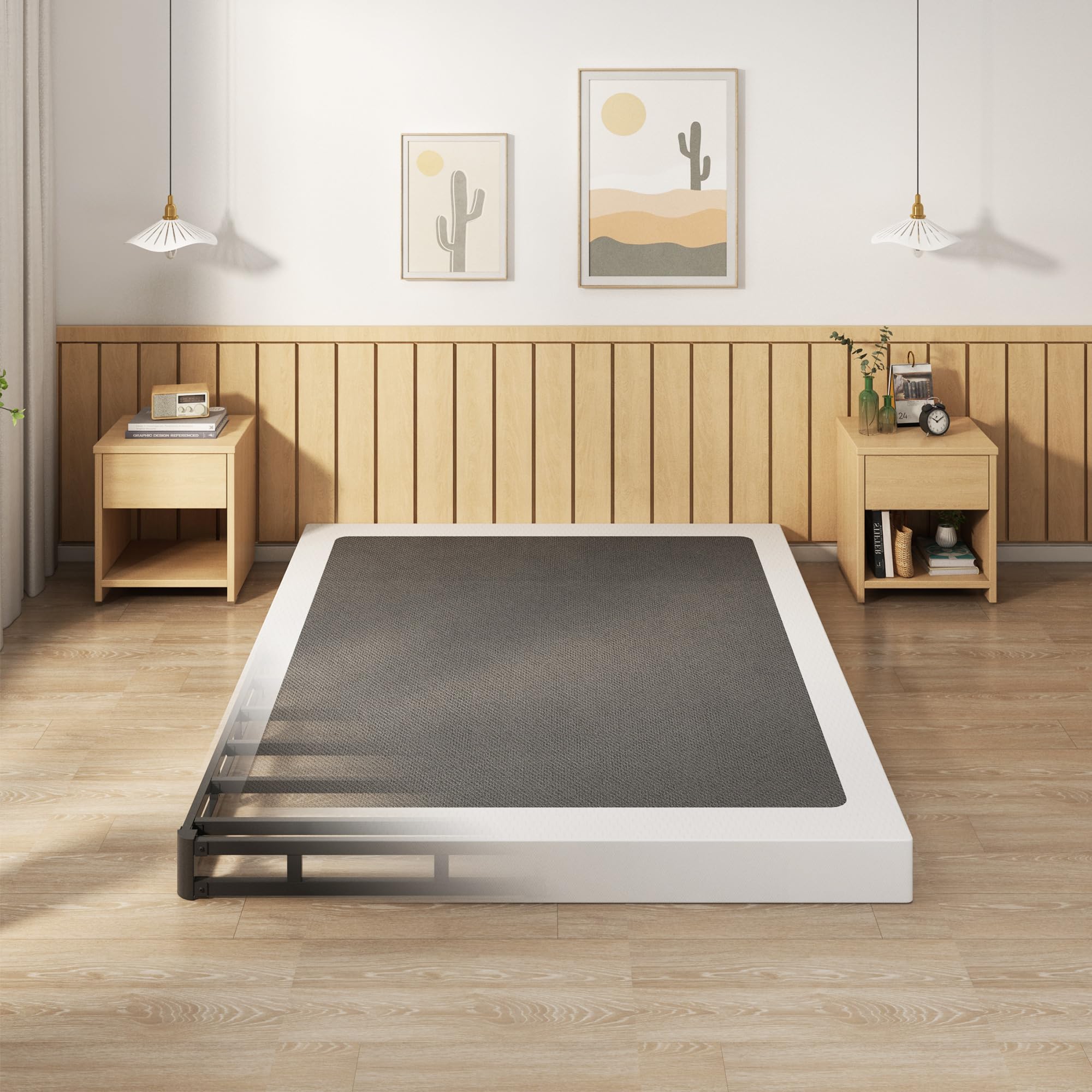 Photo 1 of EMODA 5 Inch Box Spring Queen Size Bed Base, Heavy Duty Metal Queen Mattress Foundation with Fabric Cover, Easy Assembly