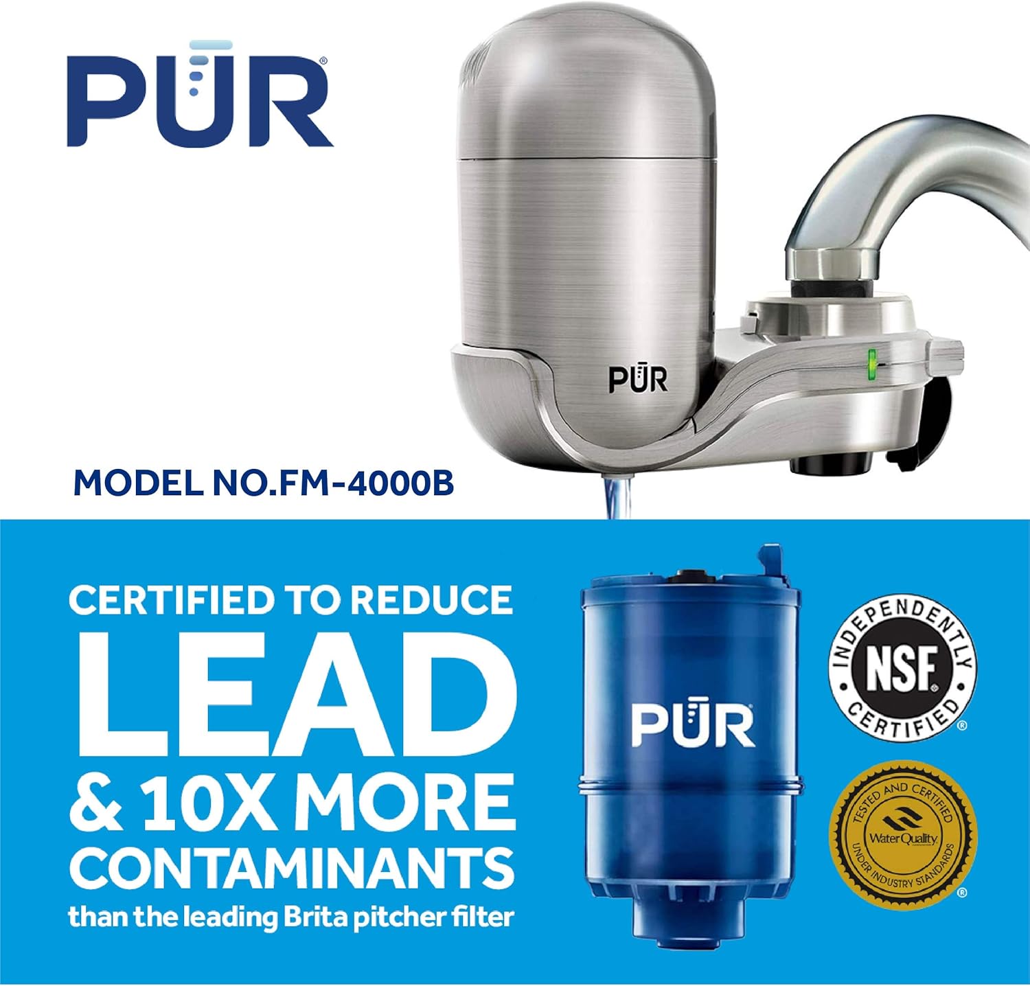 PUR PUR-0A1, Stainless Steel Faucet Mount Water Filtration System - Faucet Mount Water Filters - 