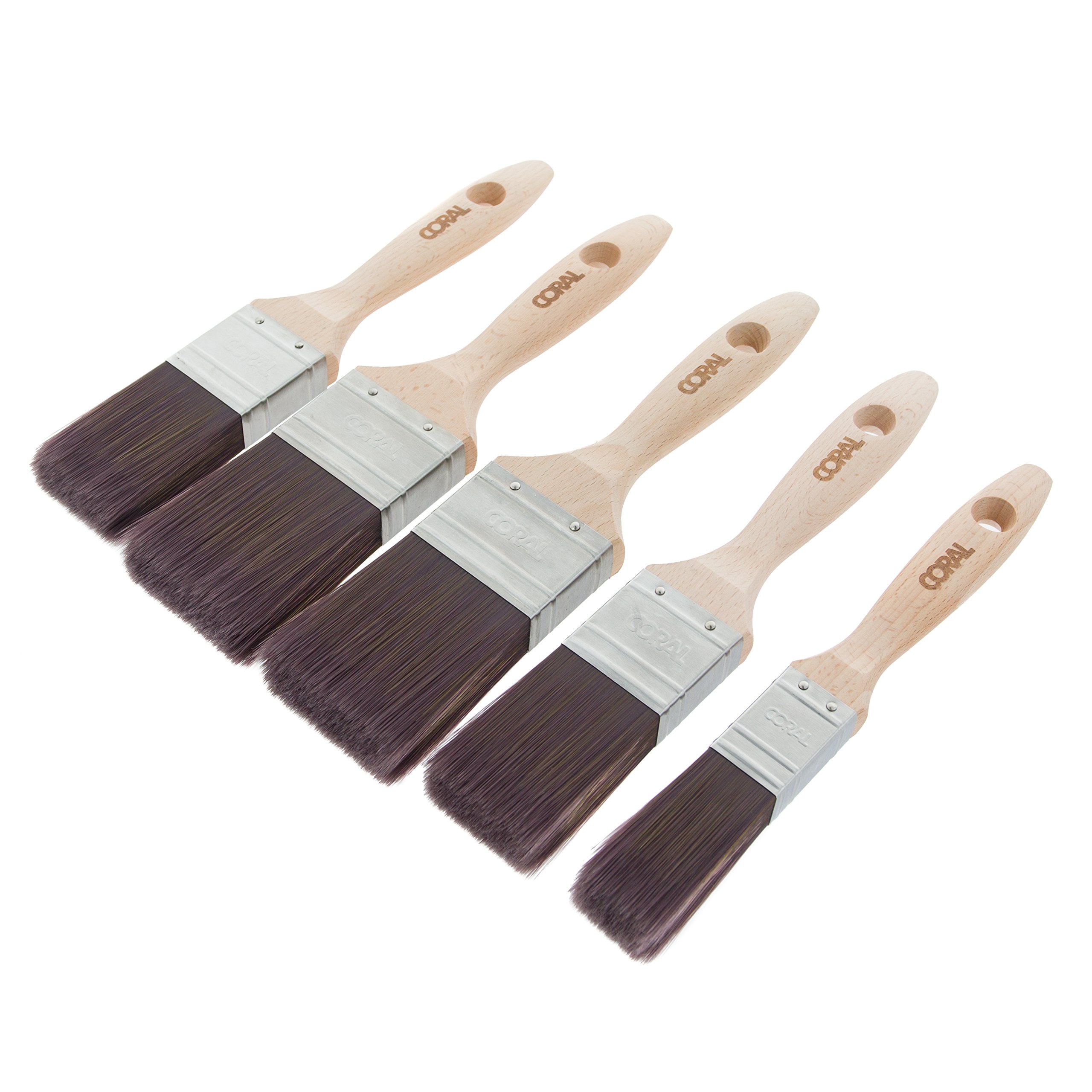 Coral 31707 Classic Paint Brushes with Synthetic Bristle Paintbrush Heads and Wooden Handles 5 piece pack set