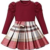 Fuermos Toddler Girl Clothes Puff Sleeve Top and Pleated Girls Plaid Skirt Set 2PCS Girls Outfits Fall Winter