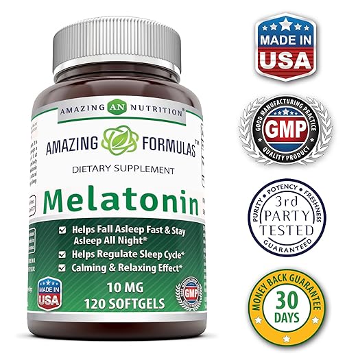 Amazon.com: Amazing Formulas Melatonin 10 Mg 120 Softgels - Best Choice of Natural Sleep Aid Supplement Promotes Calming and Relaxing Effect: Health ...