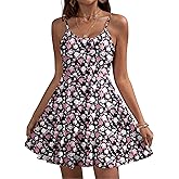 HOTOUCH Women's Summer Dress Adjustable Spaghetti Strap Floral Mini Casual Dress with Pockets Fit & Flare Beach Sundress