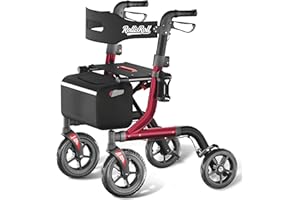 RollisRoll Walkers for Seniors with Seat, Foldable Rollator Walker, Reinforced Aluminum Frame, 10" Big Rubber Wheels for All 