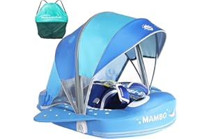 V CONVEY Mambobaby Float with Canopy & Portable Backpack Skin-friendly Baby Swim Float with Tail Waterproof Non-Inflatable Mambo Float Smart Swim Trainer Soft Solid Infant Pool Float 3-24 months Baby Swim Ring