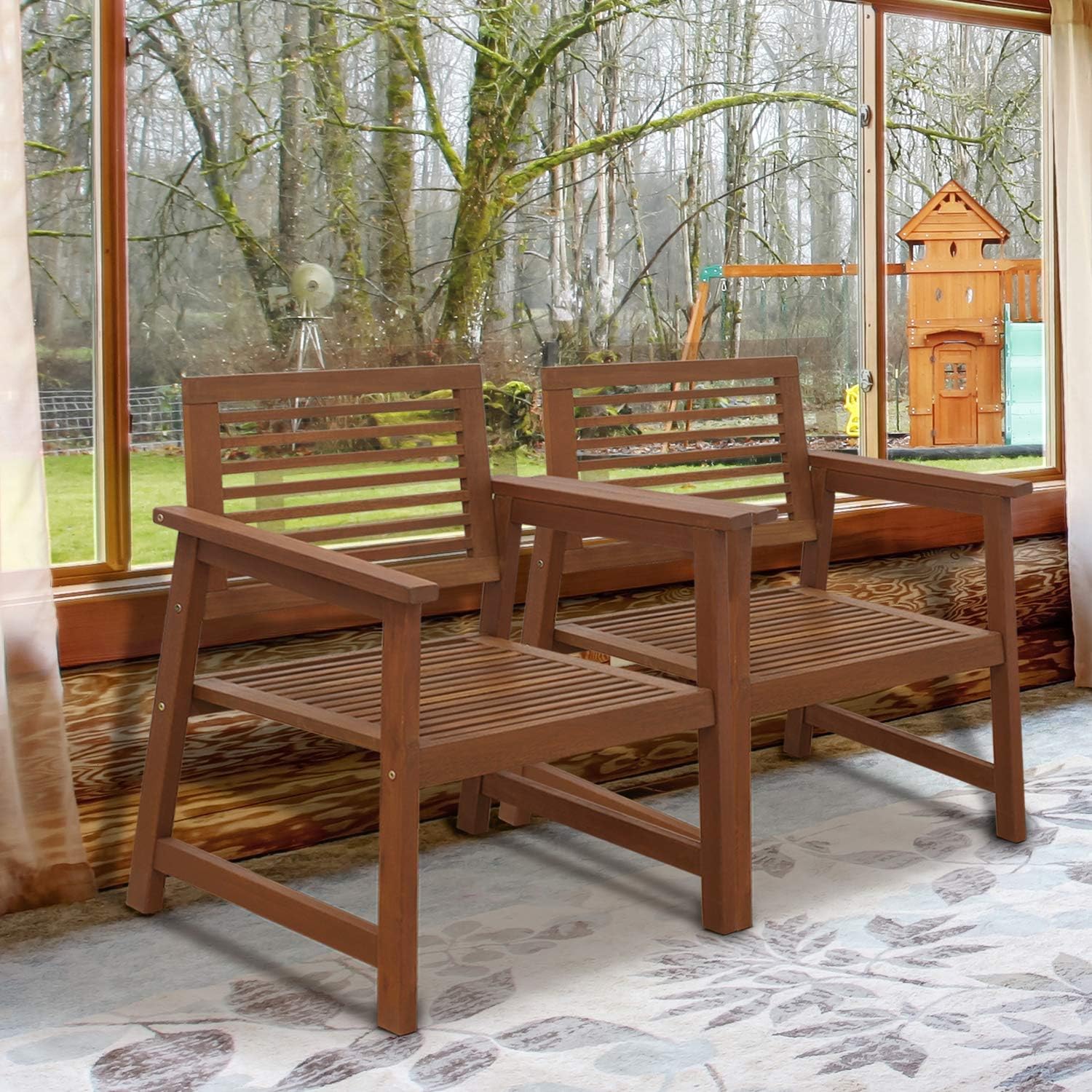 Furinno TIOMAN Patio Chair, Set of Two, Outdoor Lawn Chair, Armchair without Cushion, for Patio Garden, Porch, Natural - Image 5