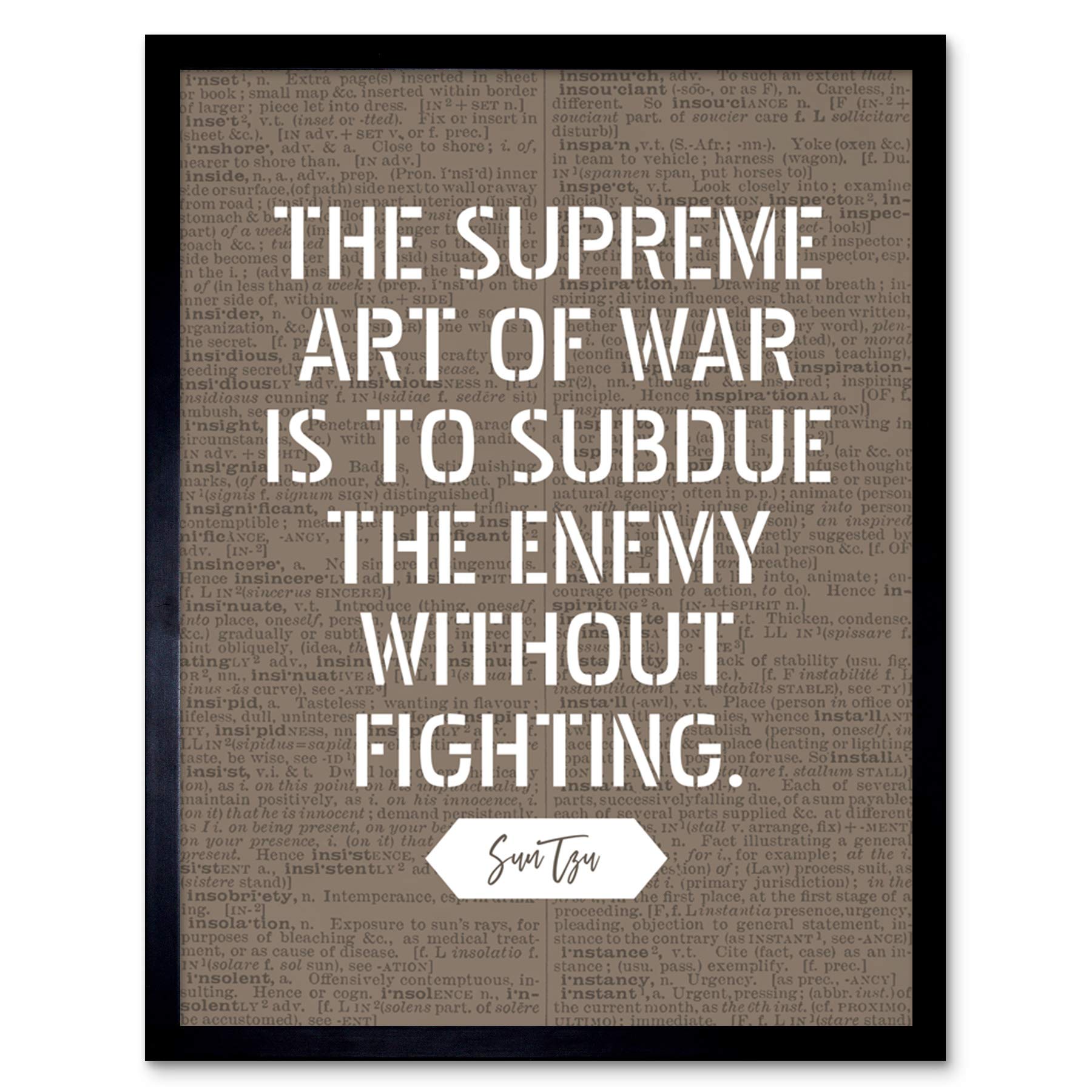 Artery8 Dictionary Inspiring Quote Sun Tzu Art of War Subdue Enemy Without Fighting Art Print Framed Poster Wall Decor 12x16 inch