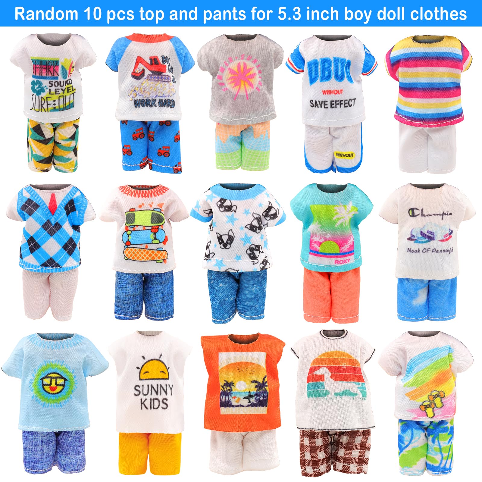 Miunana 22 PCS 5.3 Inch Boy Doll Clothes for 6 Inch Boy Doll Top and Pants Handmade Casual Wear 10 Sets Fashion Outfit for 4-6 Inch Mini Boy Doll Clothes and Accessories with 2 Pairs of Shoes