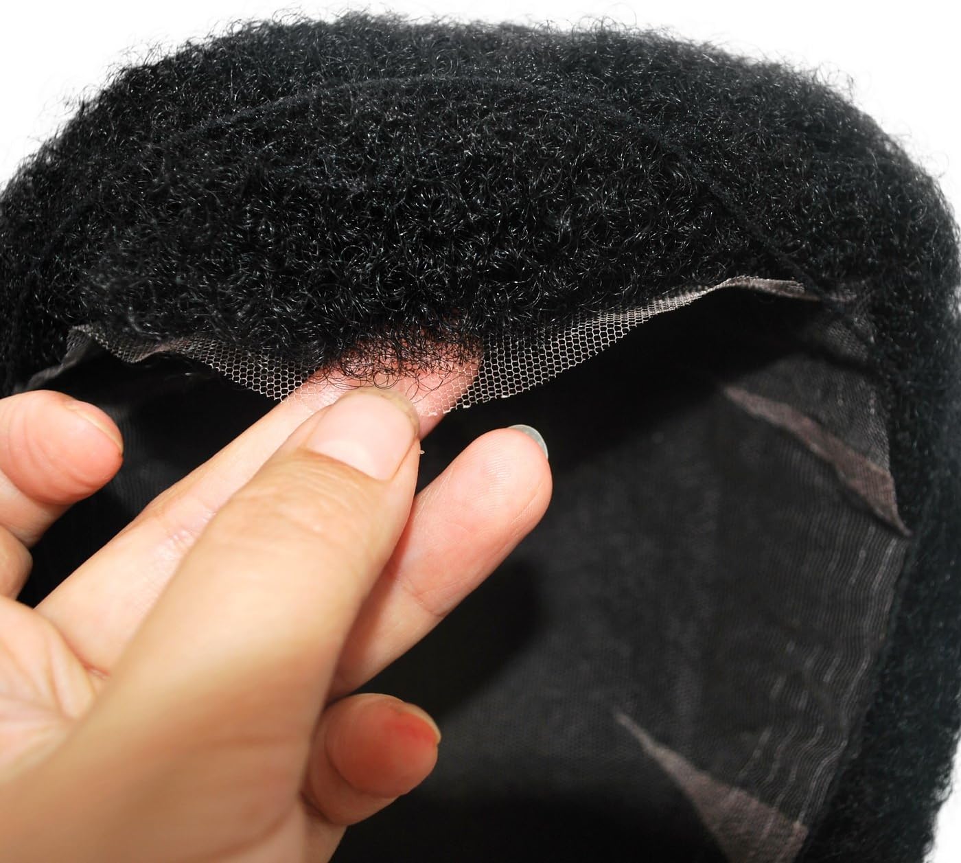FYX Afro Curl Toupees For Men Full Swiss Lace Hair Replacement System Jerry Black Color #1 (8*10)