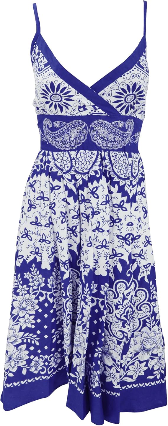 Amazon Co Jp レディース レトロフラワープリント ペーズリー柄 クロスオーバー コットンワンピース サマーワンピース サマードレス 夏ワンピ 女性用 L ネイビー 服 ファッション小物