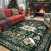 LIVEBOX Christmas Living Room Rugs 8x10, Soft Machine Washable Area Rug for Bedroom, Vintage Rug for Dining Room with Non Slip Backing, Large Green Indoor Carpet for Home Office(8'x10')