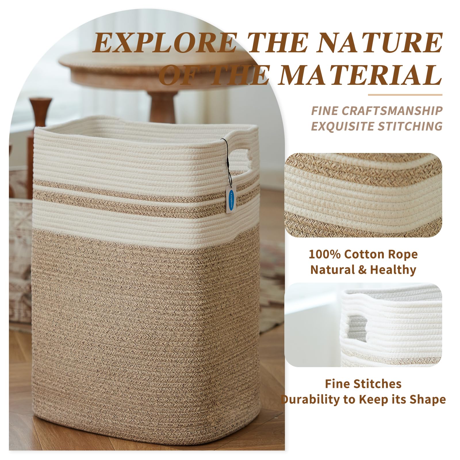 Casaphoria Laundry Hamper Laundry Basket Laundry Bin Blanket Basket,Storage Basket for Pillows,Hampers for Bedroom,Woven Basket,Baskets for Storage Baskets for Organizing-16x13x22in-Light Brown