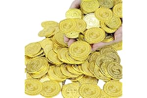 UPEOXT 120 Pcs Gold Coins, Plastic Pirate Set for Party, Treasure Hunt Game, Play Props, 3.5 cm 1.37 Inch, Durable Tokens, Pa
