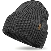 100% Merino Wool Beanie for Men & Women, Thick Warm Knit Cuffed Winter Hat, Soft Heavy Wool Cap for Indoor Outdoor & Gift