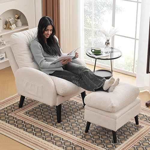 ELUCHANG Accent Chairs with Ottoman, Upholstered Comfy Armchair with  Adjustable Backrest&Storage Footrest, Laz