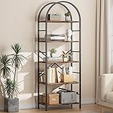 Shintenchi Arched 5 Tier Bookshelf, Brown Open Storage Bookcase | Home Office Bookcase for CDs/Books, Storage Organizer, Modern Book Shelf for Bedroom/Living Room
