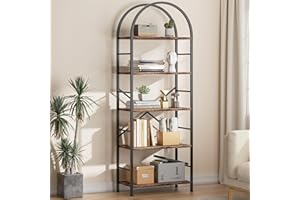 Shintenchi Bookshelf, Arched Bookshelf 5 Tier Bookcase, Tall Shelf for CDs/Books, Home Office Shelf Storage Organizer, Modern