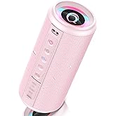 Portable Bluetooth Speaker, 2026 Bluetooth 5.4 Wireless Speaker with 20W HD Loud Stereo Sound, 20H Playtime, LED Lights, IP7, TWS Pairing, Built-in Mic, for Outdoor, Home, Beach, Party, Gift, Pink