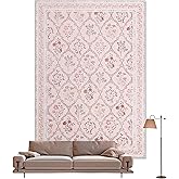 YIHOUSE 5x7 Pink Floral Rug for Bedroom Girls, Washable Area Rugs for Living Room Non Slip Ultra-Thin, Large Moroccan Throw Carpet for Nursery Decor, Kids Playroom, Classroom