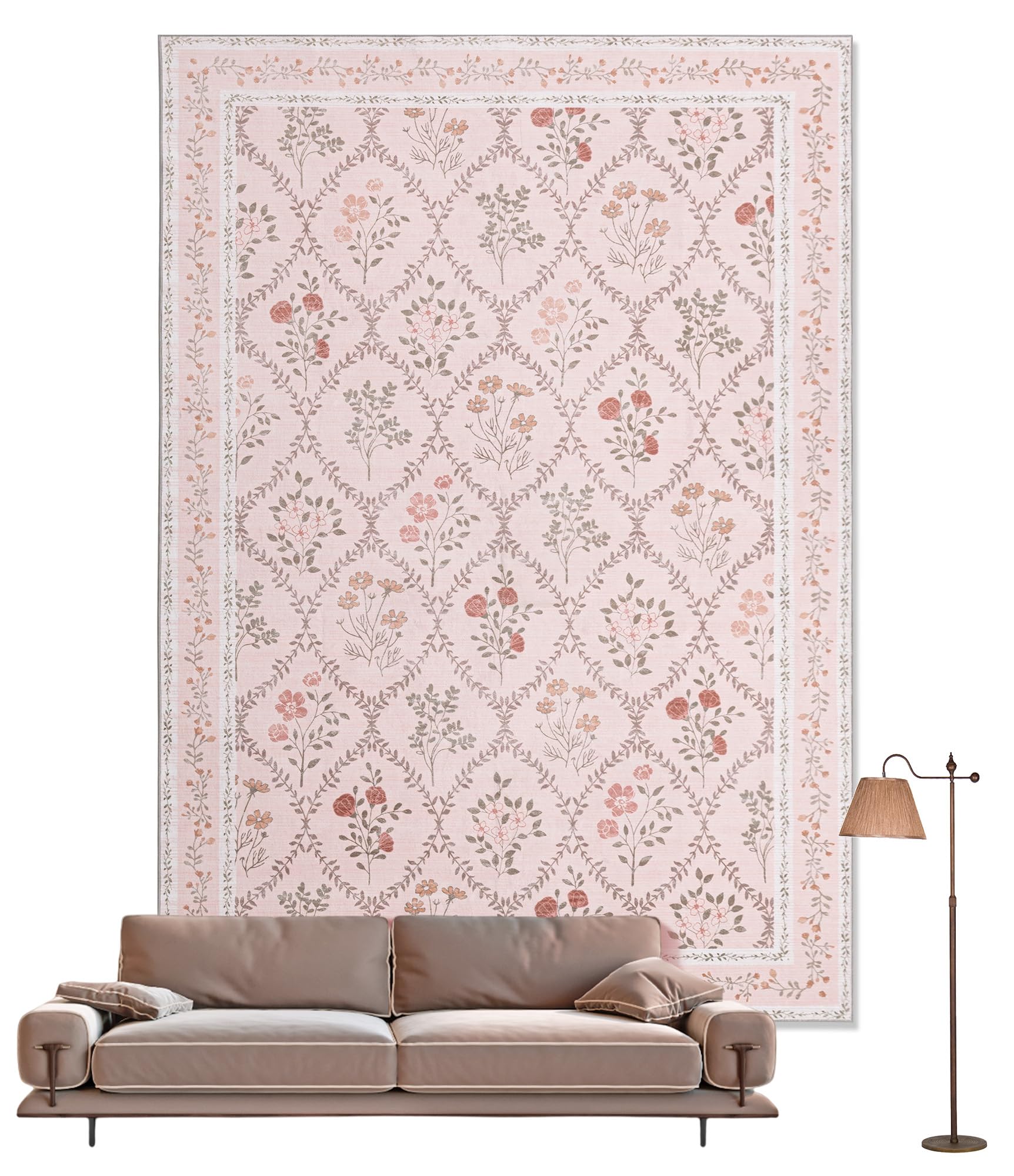 Photo 1 of YIHOUSE 5x7 Washable Rug for Bedroom, Pink Floral Rugs for Living Room Non Slip Ultra-Thin Large Boho Rug for Kids Playroom, Classroom, Girls Dorm, Nursery, Pink Multi