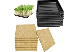 MOFUIRY 9Set Microgreens Growing Mat with Tray, Microgreen Growing Kit 10″×10″ Wheatgrass Seed Sprouting Starter Mat Hemp Fiber Grow Tray Hydroponic Jute Pads Indoor Organic Production for Germination Sprouts