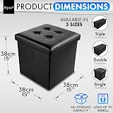 Nyxi Faux Leather Storage Ottoman 38cm Foldable Black Foot Stool 40L 150kg view 2