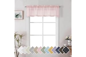 Lecloud Doris Semi Sheer Peach Pink Curtains Sheer Valance for Kitchen 14 Inches Length, Solid Texture Bedroom Valance Curtain Dual Rod Pockets, Living Room Drapes for Small Window, 60W x 14L