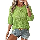 EVALESS Women's Crochet Tops Short Sleeve Hollow Out Knit Sweater Spring Summer Trendy Lightweight Casual Vacation Clothes