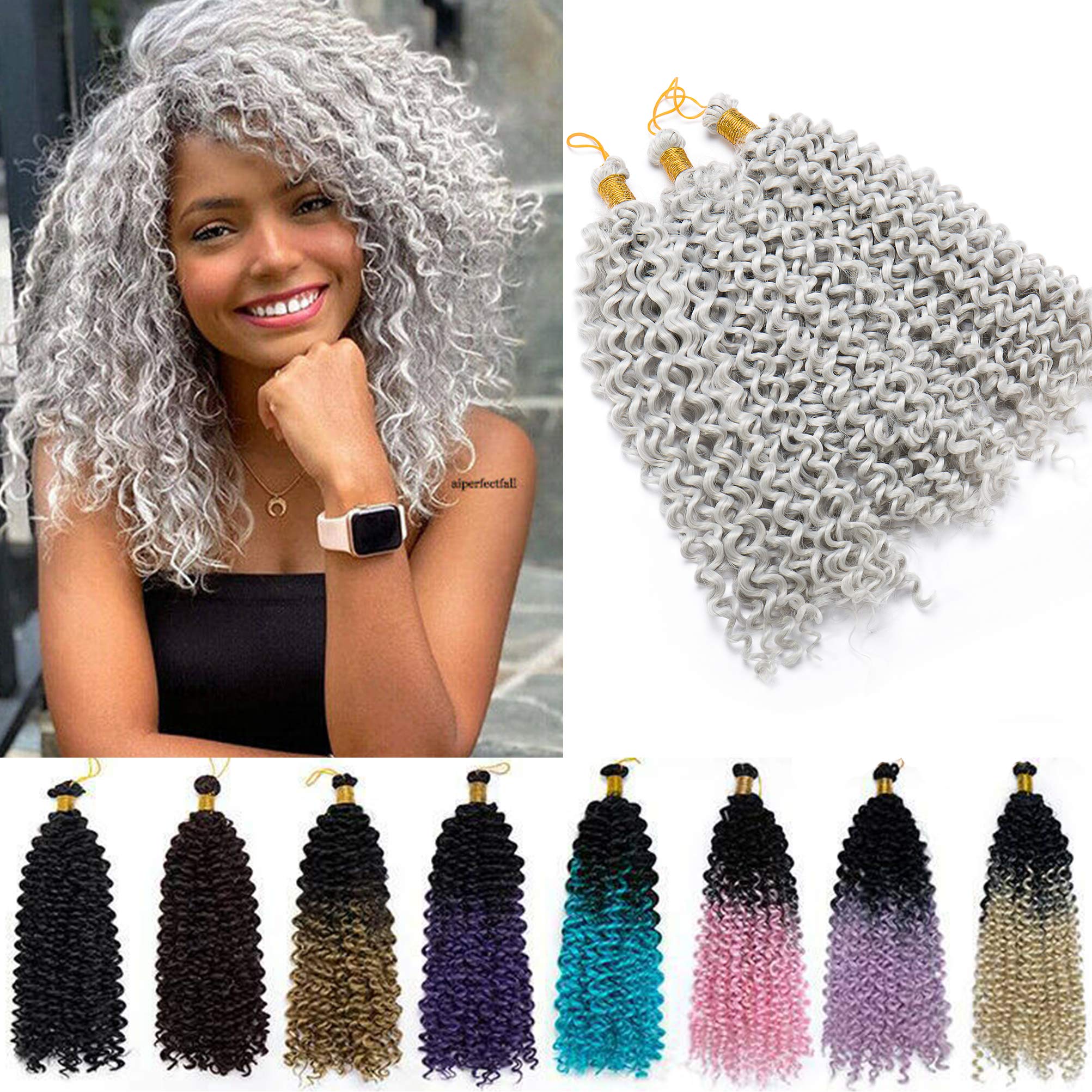 6 Pcs Passion Twist Hair 14 Inch Long Bohemian For Goddness Twist Crochet Braiding Hair Synthetic Fiber Water Wave Crochet Hair Extension Silvery Grey