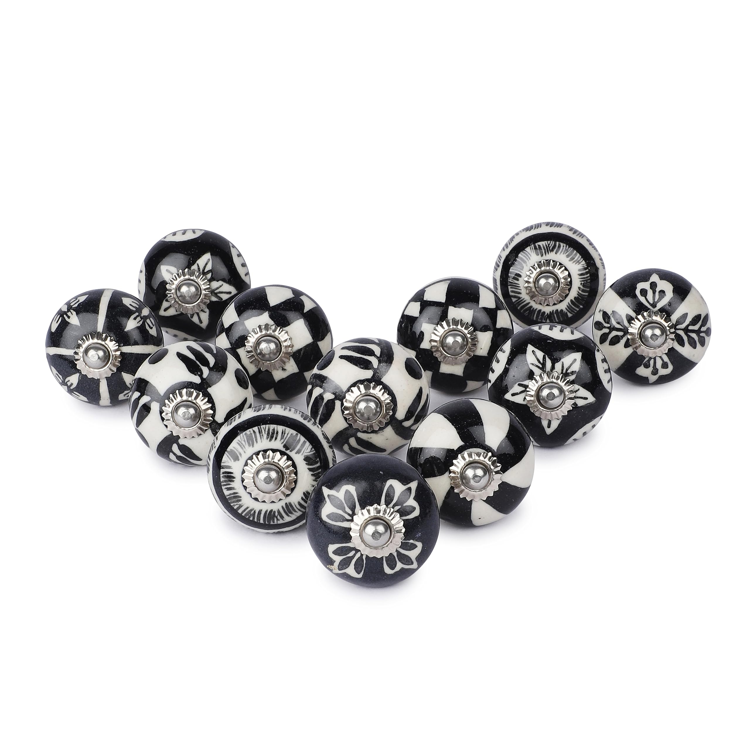Ajuny Set of 12 Ceramic Knobs Black and White Cupboard Door Drawer and Furniture Pulls for Kitchen Cabinets Bathroom Dresser Drawers Handmade Pottery Decorative Knobs — image 1