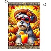 Nuxovilar Thanksgiving Garden Flag Fall Garden Flag 12x18IN Schnauzer Autumn Drink Yard Porch House Double - Side For Home Outdoor Yard Patio Lawn Decor
