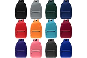 MODA WEST 12-Pack 15" School Backpacks for Kids - Backpacks in Bulk for Elementary, Middle, and High School Students, 12 Assorted Colors