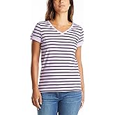 Nautica Women's Easy Comfort V-Neck Striped Supersoft Stretch Cotton T-Shirt Shirt, Lavendula, Large