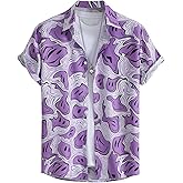 Floerns Men's Striped Shirts Casual Short Sleeve Button Down Shirts