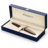 Waterman Car&egrave;ne Marine Amber Fountain Pen | Gloss Brown &amp; Black with 23k Gold Clip | Medium Nib with Blue Ink Cartridge | Gift Box